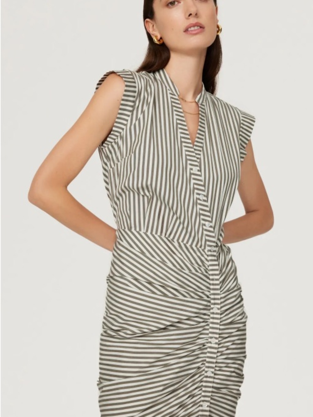 Veronica Beard Striped Sleeveless Ruched Dress